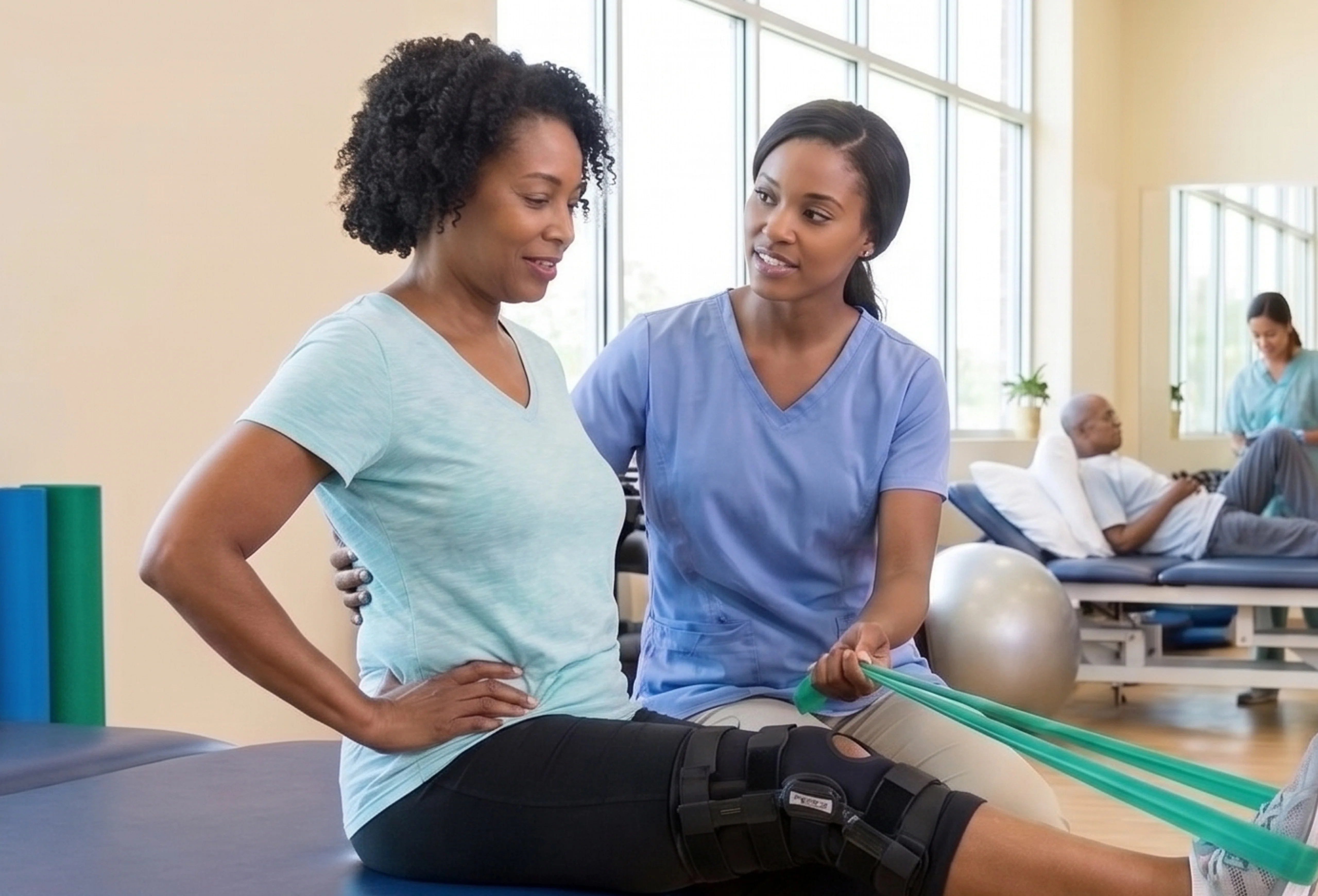 Clinician working directly with a patient during rehabilitation care